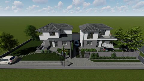 Eladó Ház 6000 Kecskemét Hollandfaluban új építésű, modern nappali + 3 szobás ikerház, garázzsal